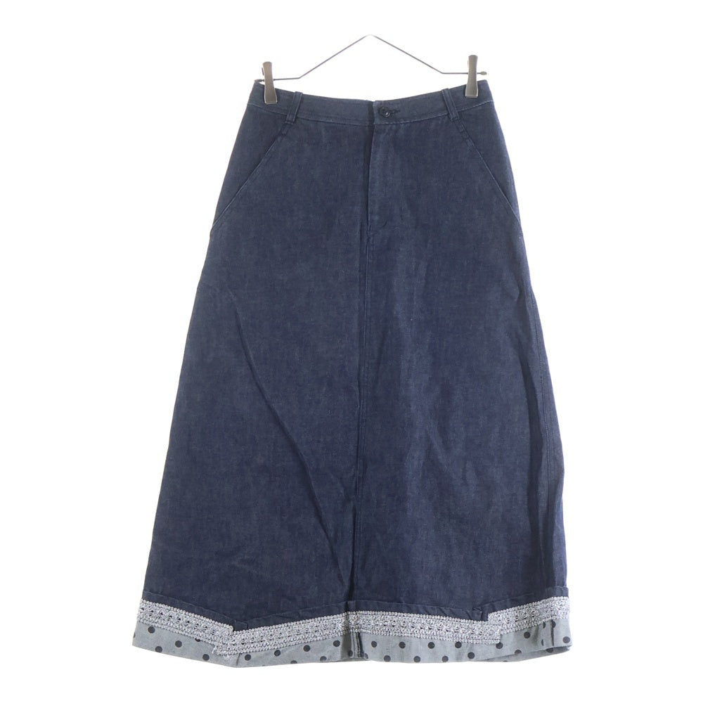 COMME des GARCONS COMME des GARCONS(コムデギャルソンコムデギャルソン) 裾織り上げシルバーリボンデザイン ドット柄 デニムスカート インディゴ レディース S5S002