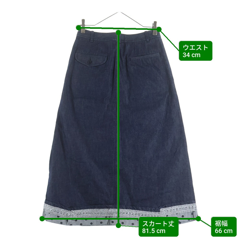 COMME des GARCONS COMME des GARCONS(コムデギャルソンコムデギャルソン) 裾織り上げシルバーリボンデザイン ドット柄 デニムスカート インディゴ レディース S5S002