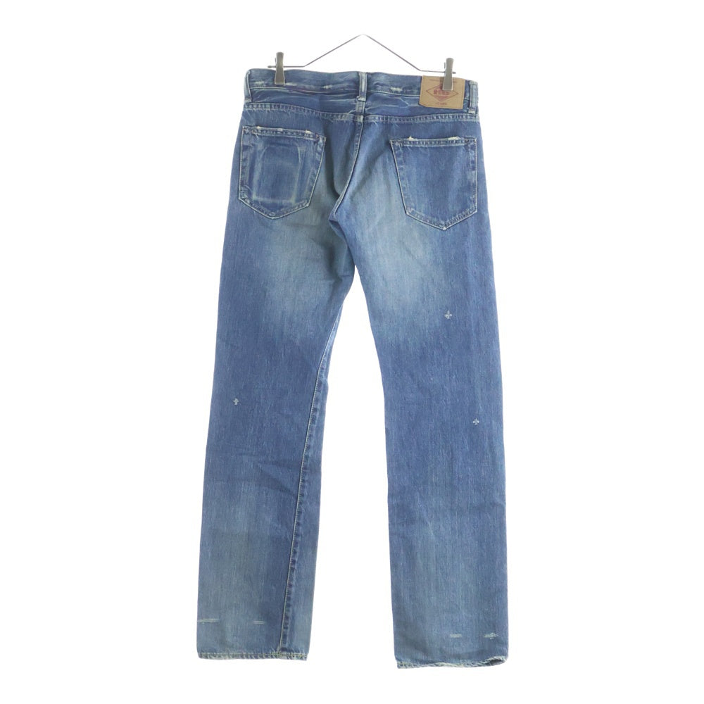 HYSTERIC GLAMOUR(ヒステリックグラマー) ダメージ リペア加工 スタッズデザイン ボタンフライ ストレートデニムパンツ インディゴ 4AP-2103