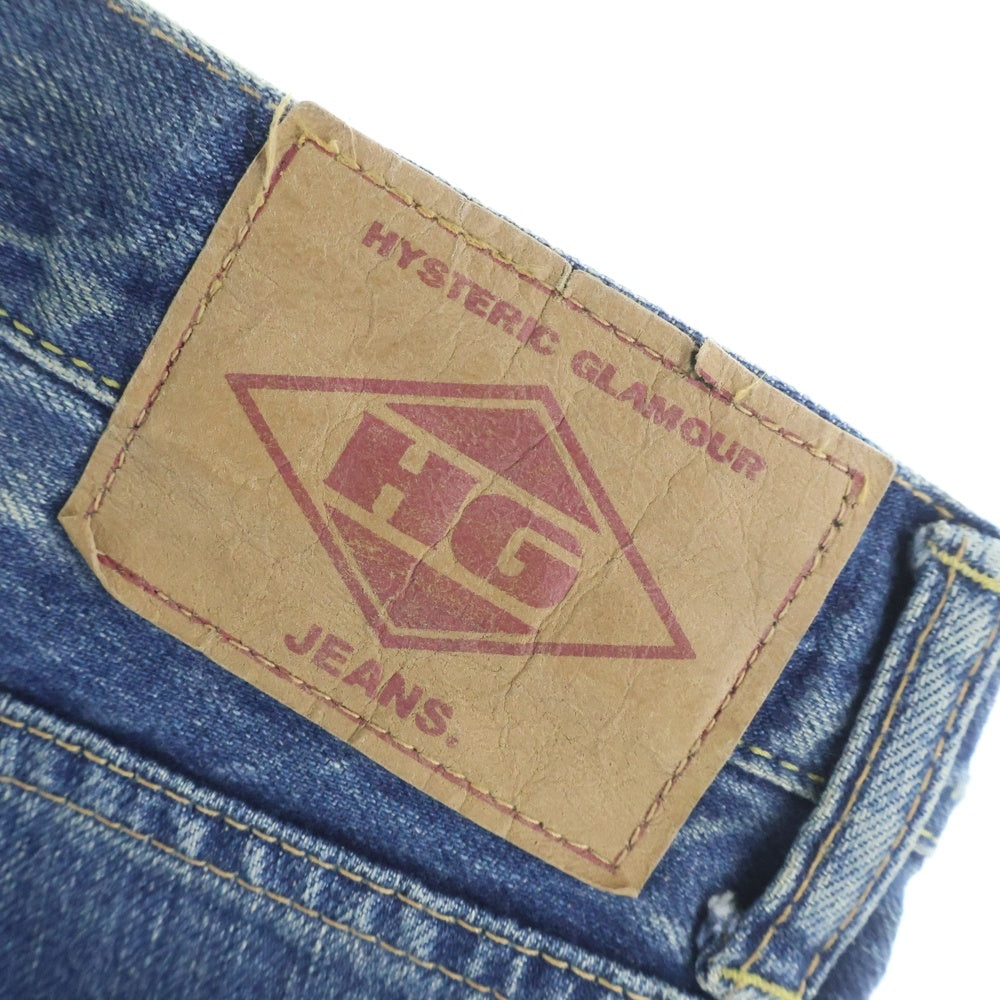 HYSTERIC GLAMOUR(ヒステリックグラマー) ダメージ リペア加工 スタッズデザイン ボタンフライ ストレートデニムパンツ インディゴ 4AP-2103