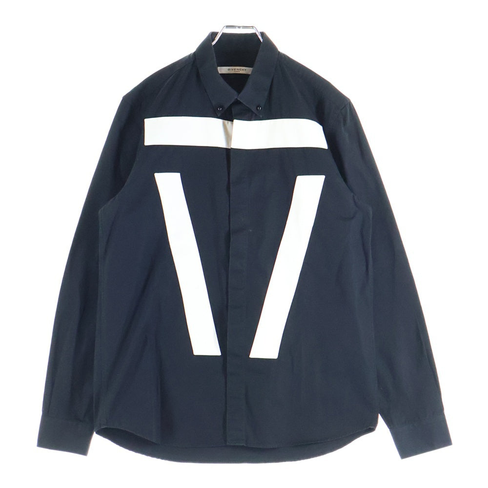 GIVENCHY(ジバンシィ) 15SS フロント叩きつけデザイン ボタンダウンシャツカラー ボタンアップ コットン長袖シャツ ブラック 15J 6002 352