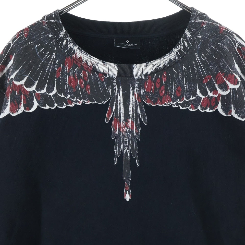 MARCELO BURLON(マルセロバーロン) ウイング両面プリントデザイン プルオーバークルーネックスウェット ブラック CMBA009E19630008