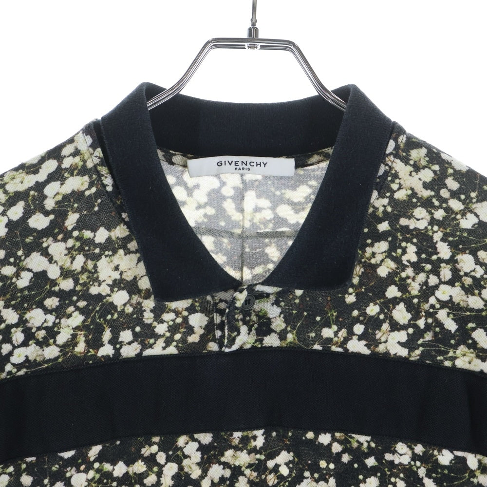 GIVENCHY(ジバンシィ) 15SS カスミ草 総柄プリントデザイン サイドスリット シャツカラー半袖ポロシャツ ホワイト/ブラック 15J 7332 685