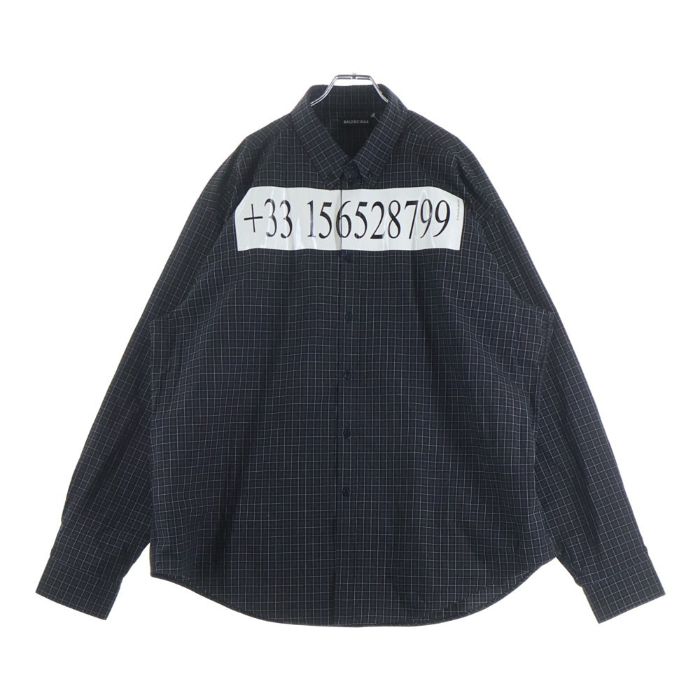 BALENCIAGA(バレンシアガ) 18AW HOTLINE NUMBERING SHIRT ホットライン ナンバリング ボタンダウンシャツカラー ボタンアップ コットン長袖シャツ ブラック 542175 TCM02