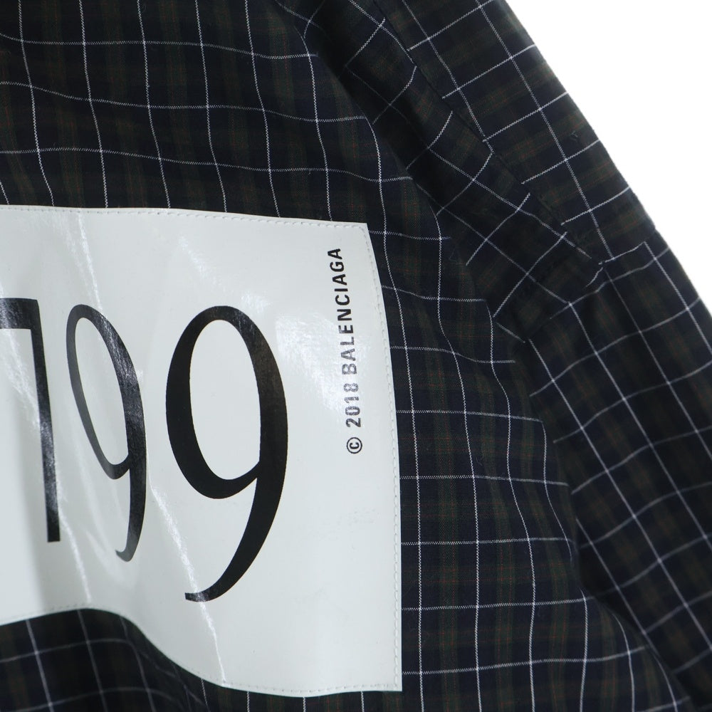 BALENCIAGA(バレンシアガ) 18AW HOTLINE NUMBERING SHIRT ホットライン ナンバリング ボタンダウンシャツカラー ボタンアップ コットン長袖シャツ ブラック 542175 TCM02