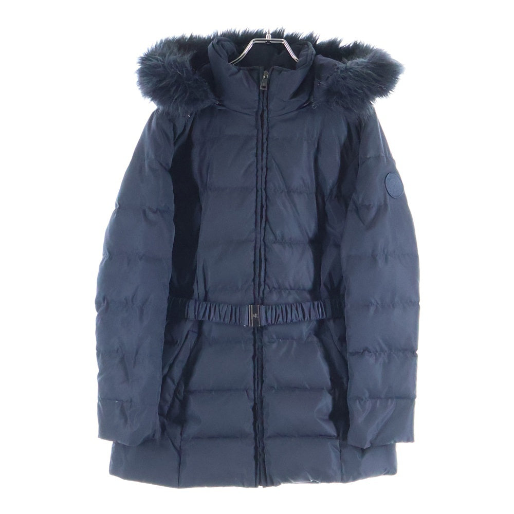 LAUREN RALPH LAUREN(ローレンラルフローレン) アームロゴワッペン ウエストベルト ファーフーデッド ダウンコート ネイビー レディース