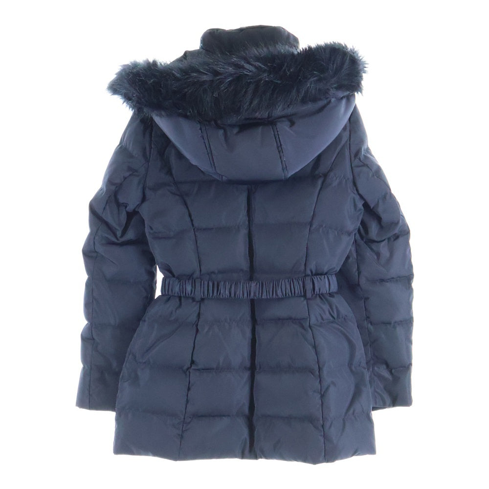 LAUREN RALPH LAUREN(ローレンラルフローレン) アームロゴワッペン ウエストベルト ファーフーデッド ダウンコート ネイビー レディース