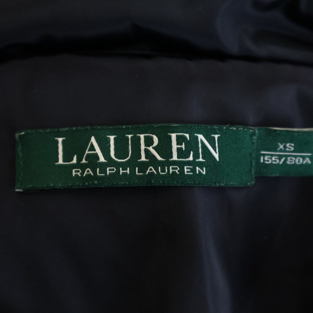LAUREN RALPH LAUREN(ローレンラルフローレン) アームロゴワッペン ウエストベルト ファーフーデッド ダウンコート ネイビー レディース