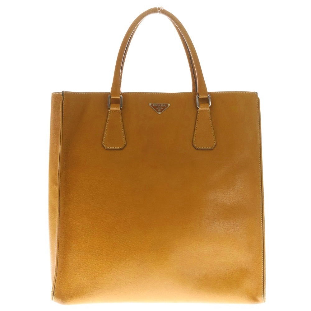 PRADA(プラダ) LEATHER TOTE BAG トライアングルロゴ レザー シルバー
