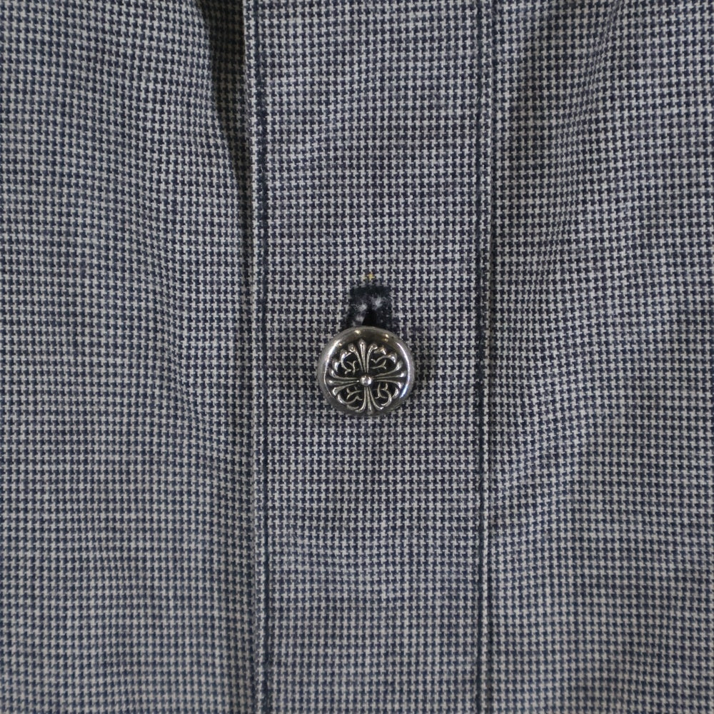 CHROME HEARTS(クロムハーツ) LOOSEENDS ルーズエンド クロスパッチ フローラルボタン 千鳥格子柄 長袖チェックシャツ グレー 2211-304-4887