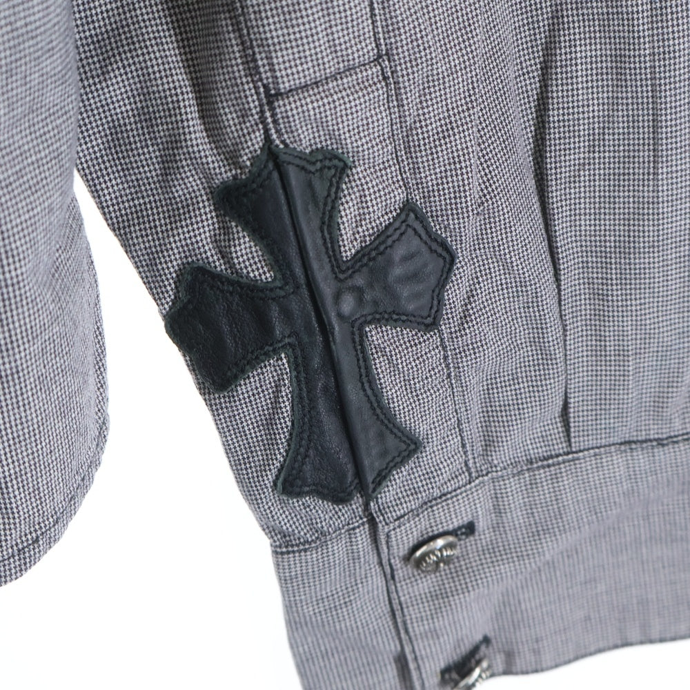 CHROME HEARTS(クロムハーツ) LOOSEENDS ルーズエンド クロスパッチ フローラルボタン 千鳥格子柄 長袖チェックシャツ グレー 2211-304-4887