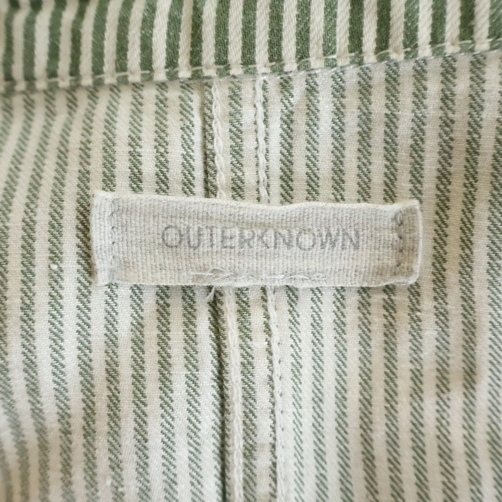 OUTERKNOWN(アウターノウン) ストライプ コットンジャンプスーツ ツナギ カーキ/ホワイト 3610300194