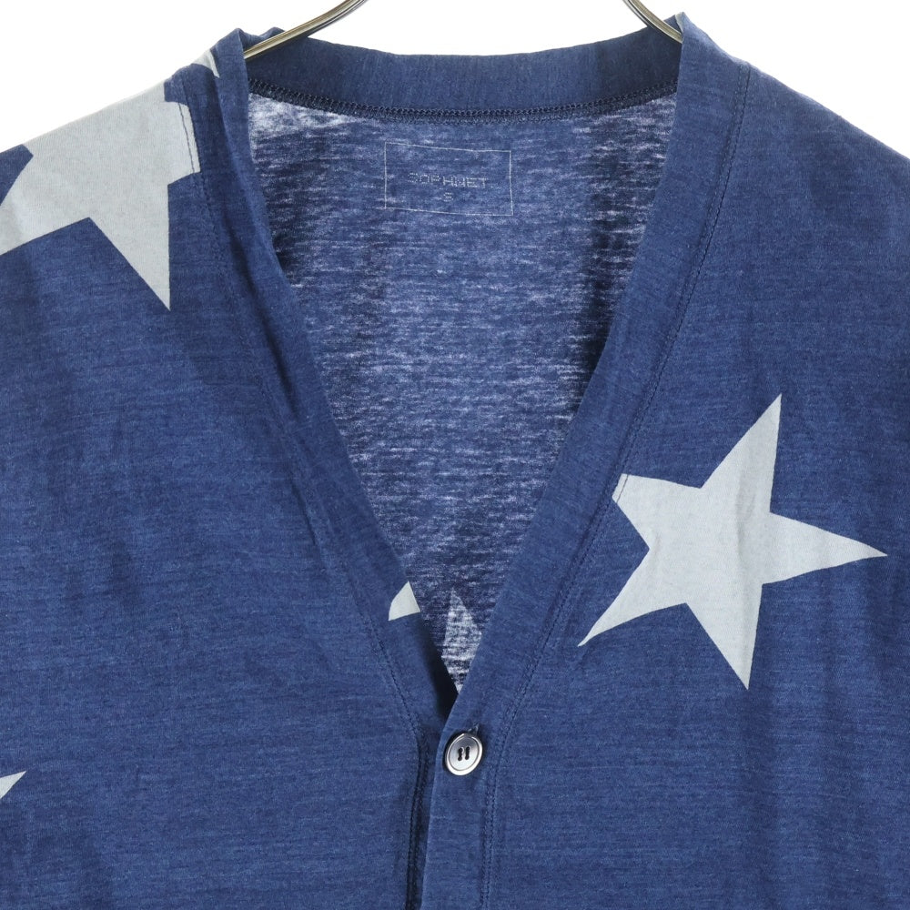 SOPHNET.(ソフネット) 星柄 ボタン コットン ニット カーディガン- インディゴ SOPH-150047