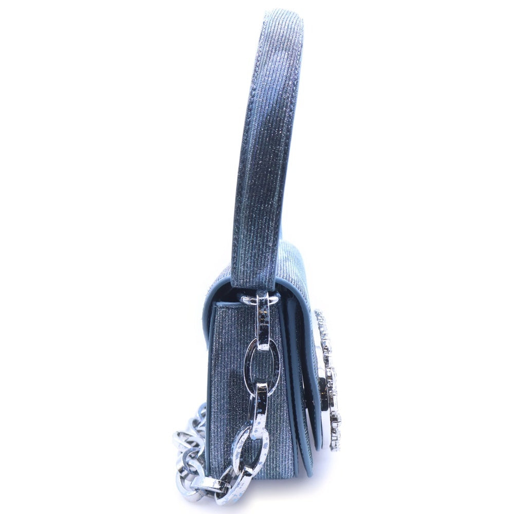 DIESEL(ディーゼル) 24SS 1DR-ICONIC SHOULDER BAG IN CAMO LUREX カモフラージュ クリスタルロゴプレート チェーンショルダー ハンドバッグ ブルー X08396P6709