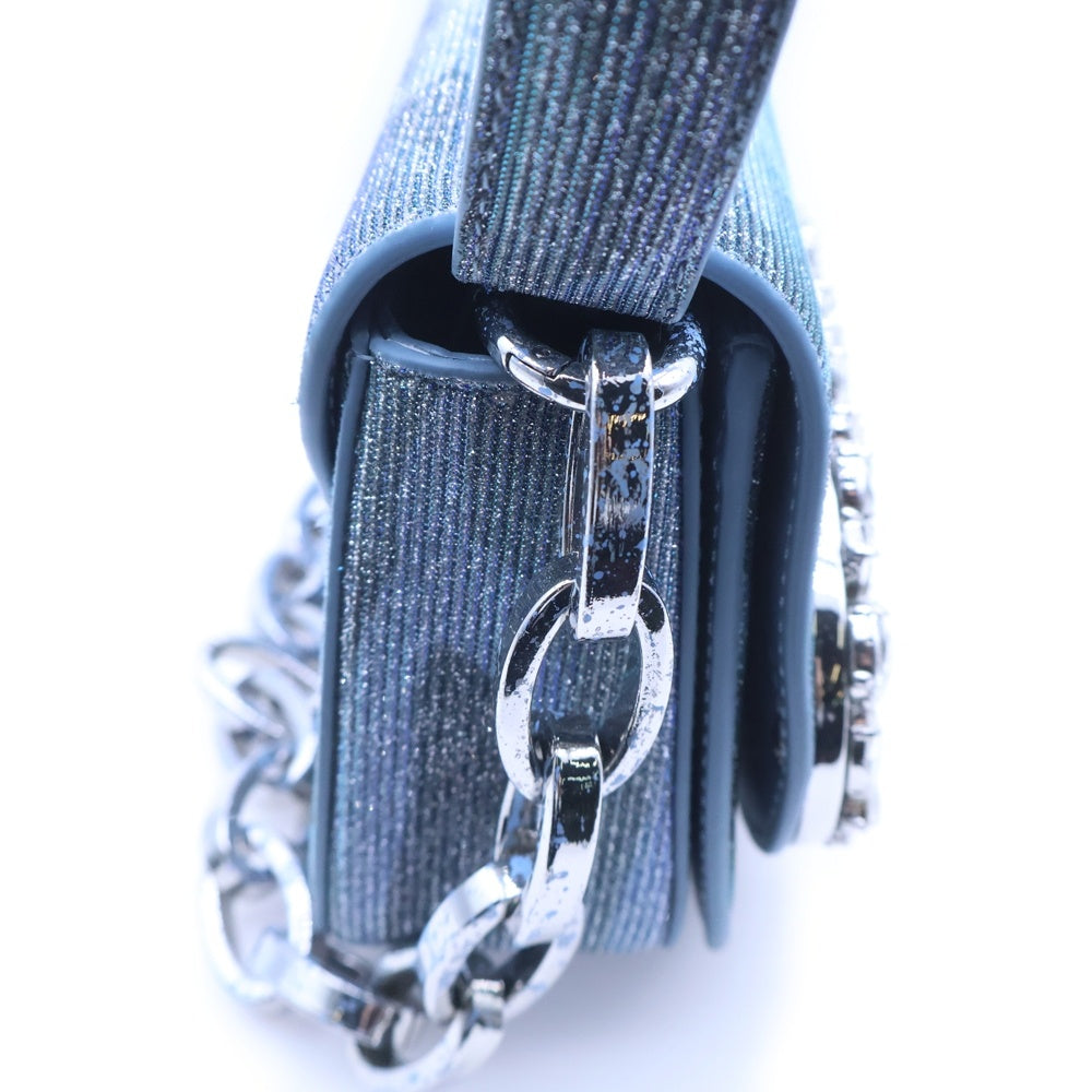 DIESEL(ディーゼル) 24SS 1DR-ICONIC SHOULDER BAG IN CAMO LUREX カモフラージュ クリスタルロゴプレート チェーンショルダー ハンドバッグ ブルー X08396P6709