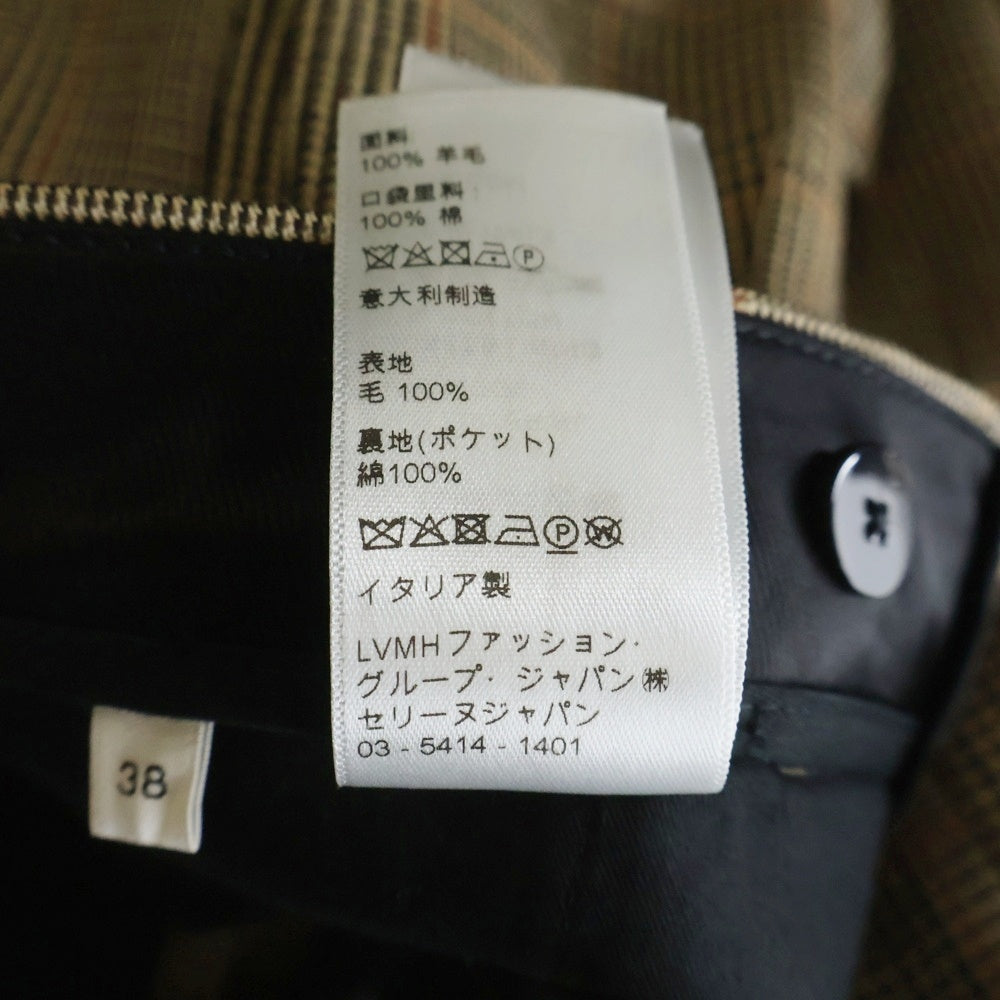 CELINE(セリーヌ) マルチポケット 2タック ジップアップ チェック柄 スラックスパンツ ブラウン 2P580012J