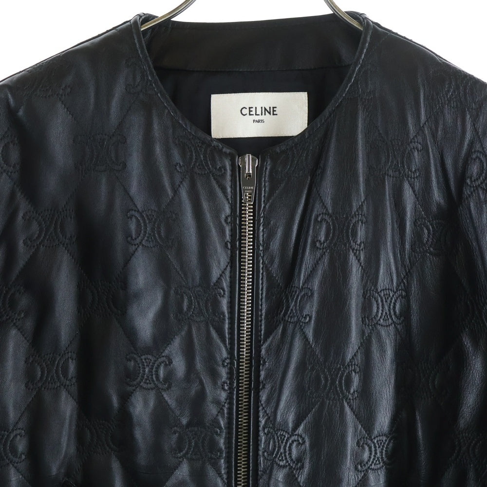 CELINE(セリーヌ) TRIOMPHE LEATHER BOMBER JACKET トリオンフ レザー ジップアップ ボンバージャケット ブラック 2EI62583C.38NO