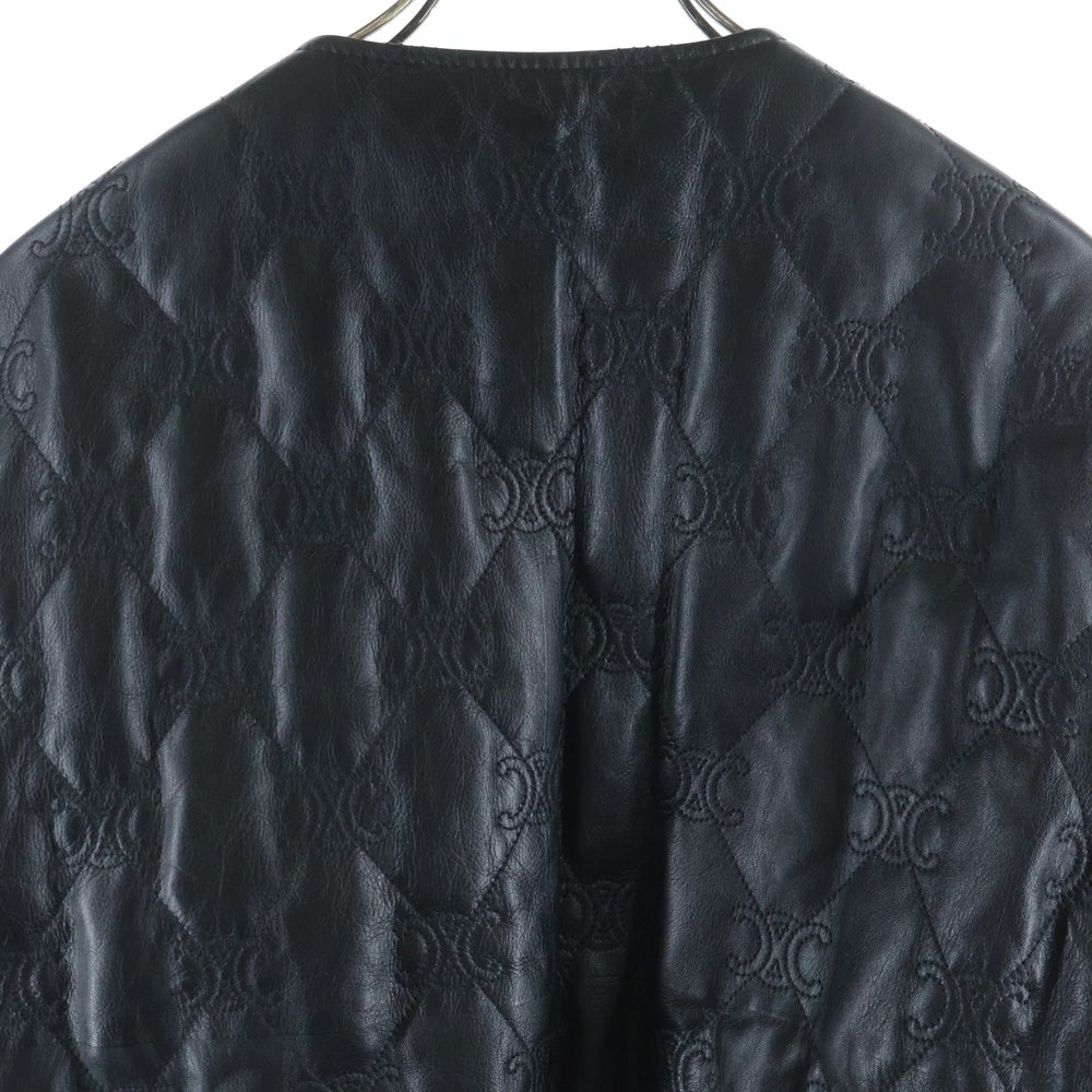 CELINE(セリーヌ) TRIOMPHE LEATHER BOMBER JACKET トリオンフ レザー ジップアップ ボンバージャケット ブラック 2EI62583C.38NO