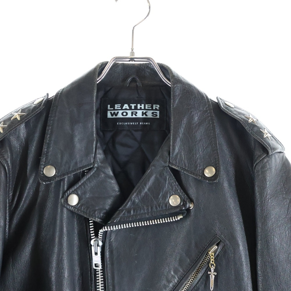 BEAMS(ビームス) 90-00S ×LEATHER WORKS VINTAGE レザーワークス ヴィンテージ レザー ダブルライダースジャケット ブラック