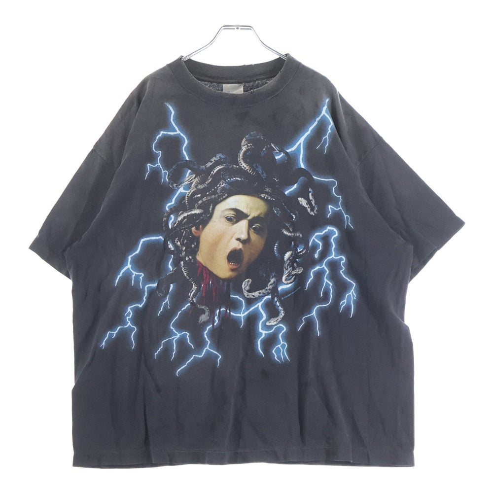 SAINT MICHAEL(セントマイケル) 24AW SS TEE MEDUSA メドゥーサ ヴィンテージ加工プリントTシャツ 半袖クルーネックカットソー ブラック SM-YS1-0000-002