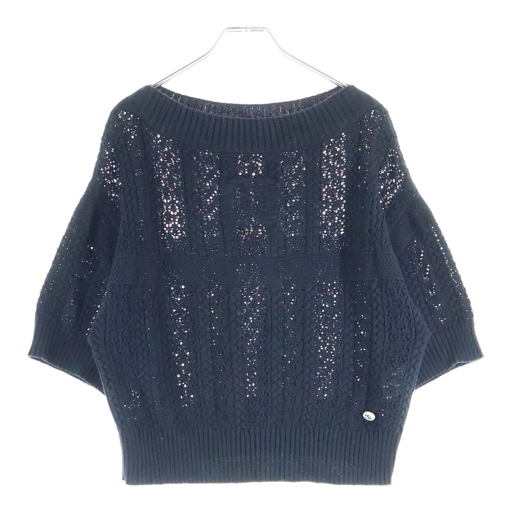 CHANEL(シャネル) ミニプレート ココマーク カギ編み半袖ニット セーター ブラック レディース P76924K11083