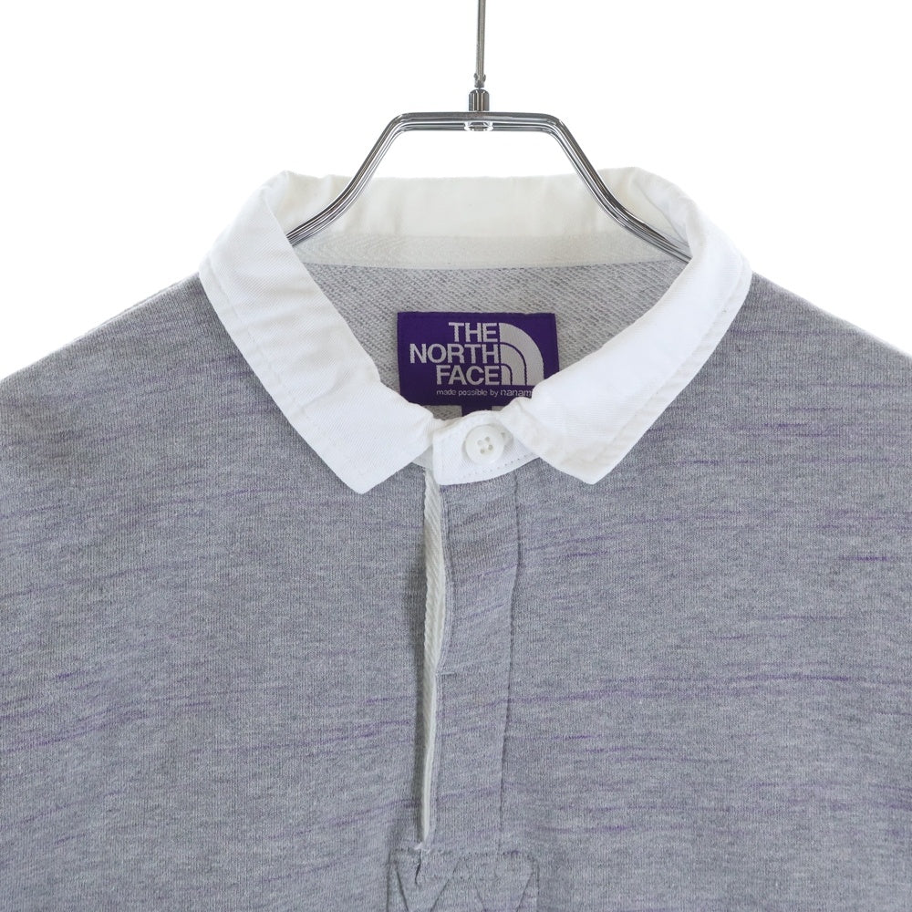 THE NORTH FACE PURPLE LABEL(ノースフェイスパープルレーベル) RUGBY SWEATSHIRT エンブロイダリーロゴデザイン ラグビー長袖シャツ グレー NT6308N