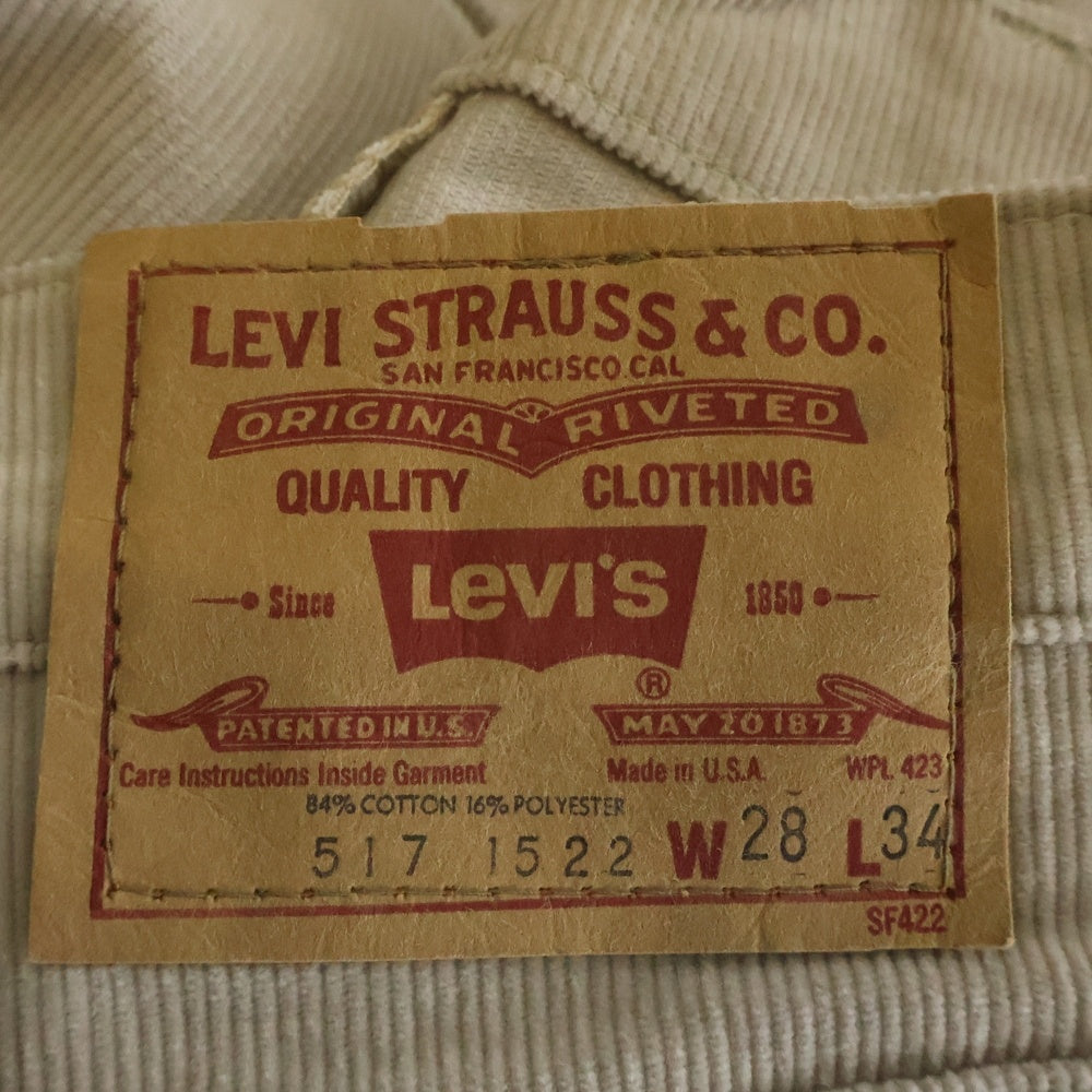 Levi's(リーバイス) 80S 517 ボタン裏539 白タブ ジップフライ コーデュロイ ブーツカットパンツ ベージュ レディース デットストック 517-1522
