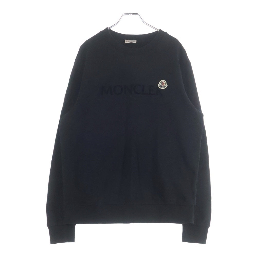 MONCLER(モンクレール) 21AW フロッキーロゴプリント クルーネック 長袖スウェットシャツ ロングスリーブトレーナー ブラック G20918G00023