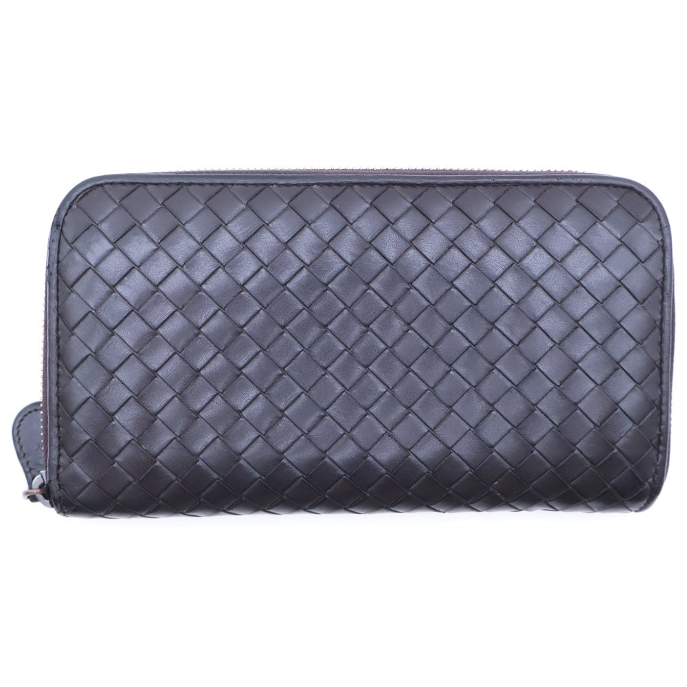BOTTEGA VENETA(ボッテガヴェネタ) イントレチャート ラウンドジップ レザーロングウォレット 長財布 ブラウン レディース