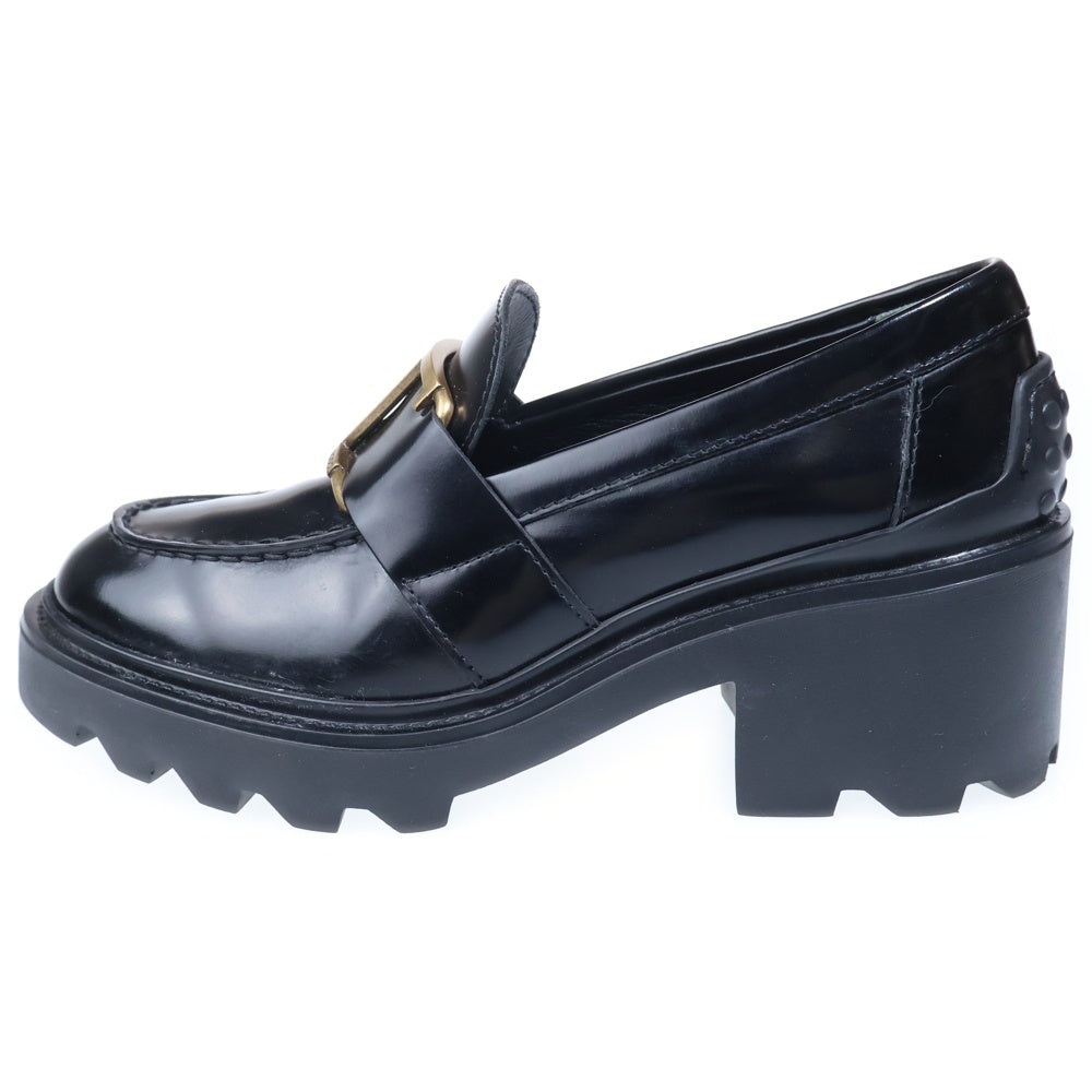 TOD'S(トッズ) イタリア製 タイムレスレザー サドルストラップ ラバーヒール ローファー レディース ブラック XXW08D0EU50SHA