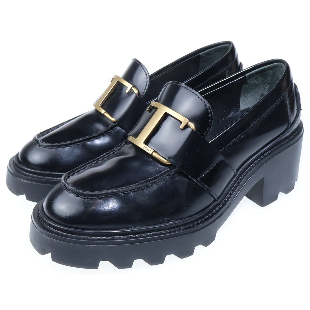 TOD'S(トッズ) イタリア製 タイムレスレザー サドルストラップ ラバーヒール ローファー レディース ブラック XXW08D0EU50SHA