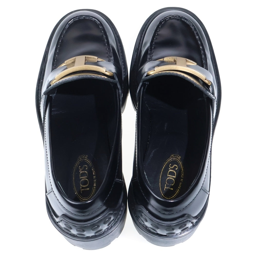 TOD'S(トッズ) イタリア製 タイムレスレザー サドルストラップ ラバーヒール ローファー レディース ブラック XXW08D0EU50SHA