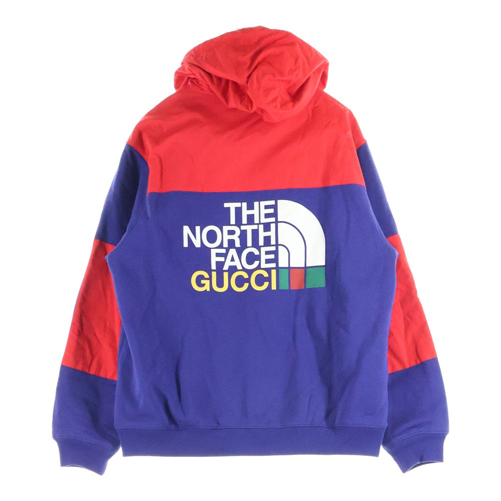 GUCCI(グッチ) 21AW ×THE NORTH FACE ノースフェイス ロゴデザイン ナイロン切り替え フーデッド ジップアップ スウェット パーカー パープル 671462