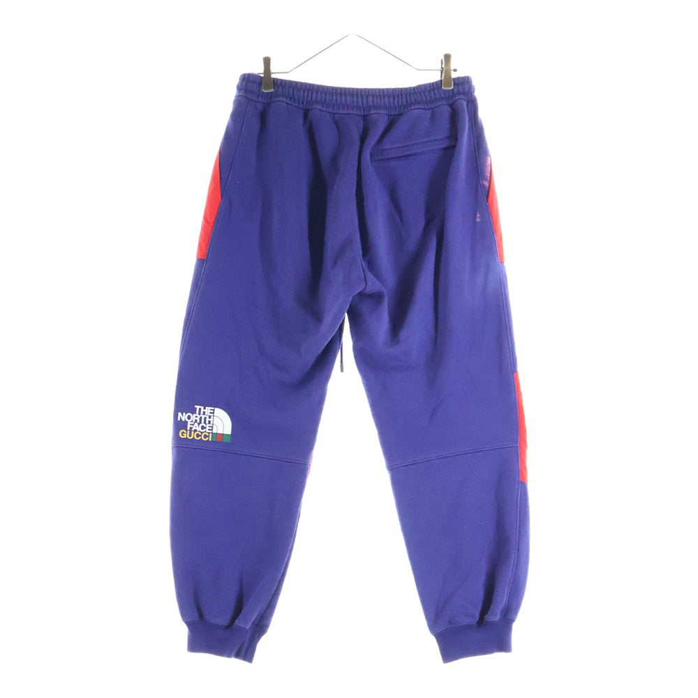 GUCCI(グッチ) 21AW ×THE NORTH FACE ノースフェイス ロゴデザイン ナイロン切り替え ドローストリング スウェットパンツ パープル 671463