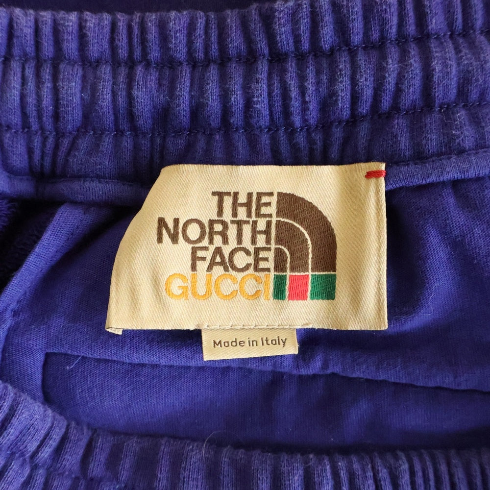 GUCCI(グッチ) 21AW ×THE NORTH FACE ノースフェイス ロゴデザイン ナイロン切り替え ドローストリング スウェットパンツ パープル 671463