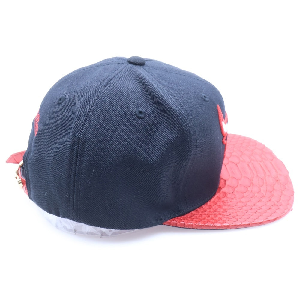 RSVP(アールブイエスピー) ×MITCHELL&NESS ×JUST DON CHICAGO BULLS ミッチェル&ネス ジャストドン ロゴ刺繍 クロコ ベースボールキャップ 帽子 レッド/ブラック