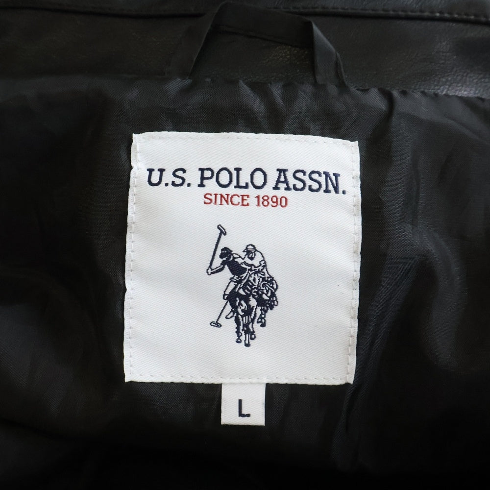 U.S. POLO ASSN.(ユーエスポロアッスン) エンブロイダリーロゴデザイン ダブルポケット ジップアップ フェイクレザージャケット ブラック PLM43818WG