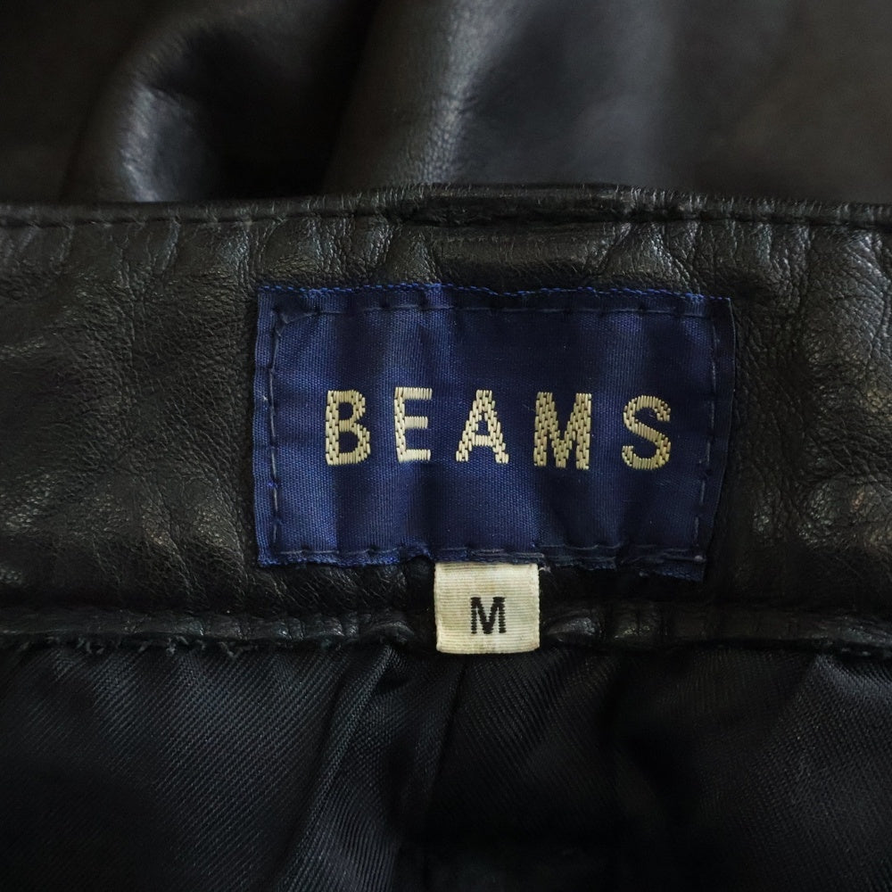 BEAMS(ビームス) カウレザー ストレート レザーパンツ ブラック