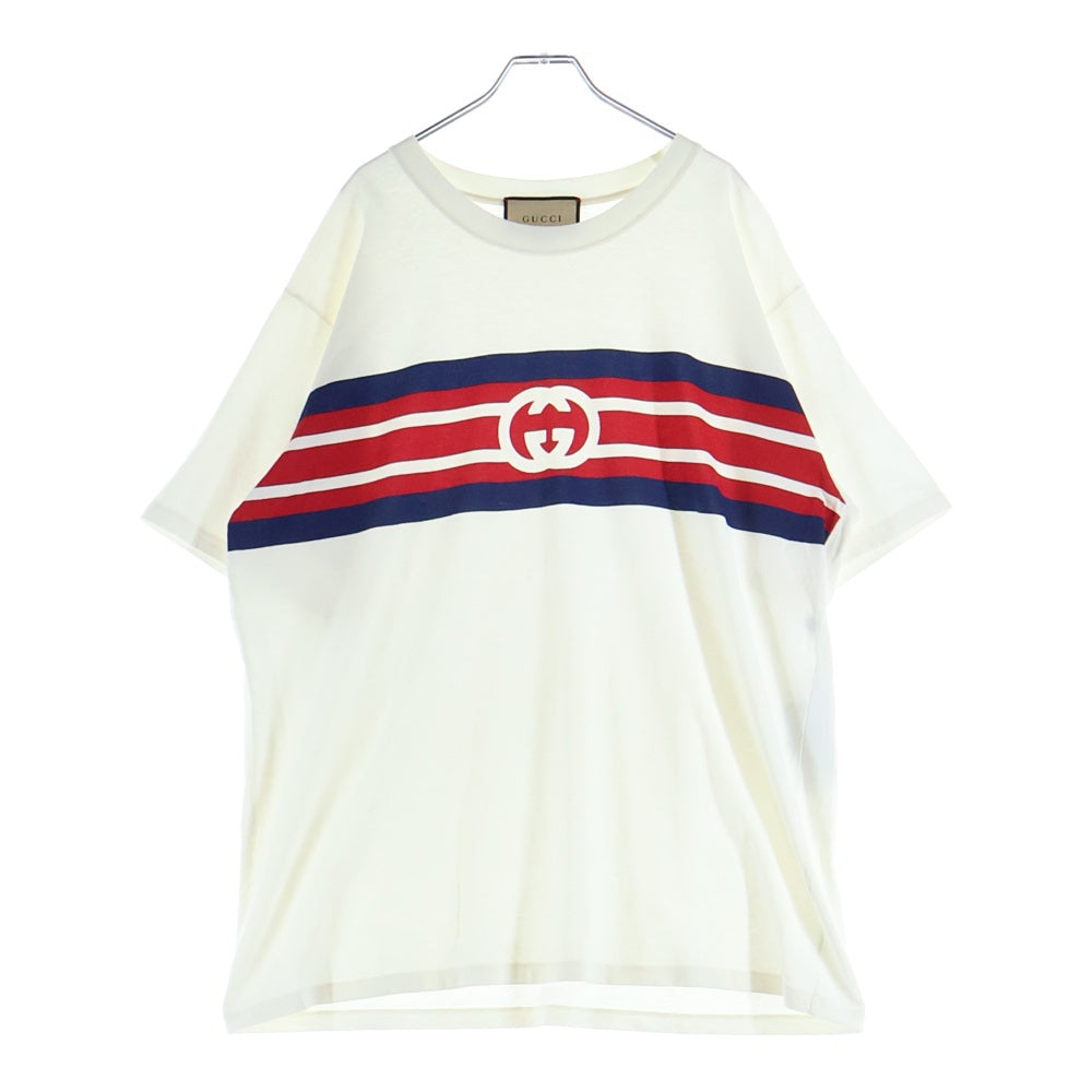 GUCCI(グッチ) 21SS インターロッキングG ストライププリント クルーネック カットソー 半袖Tシャツ ホワイト 616036 XJDAG