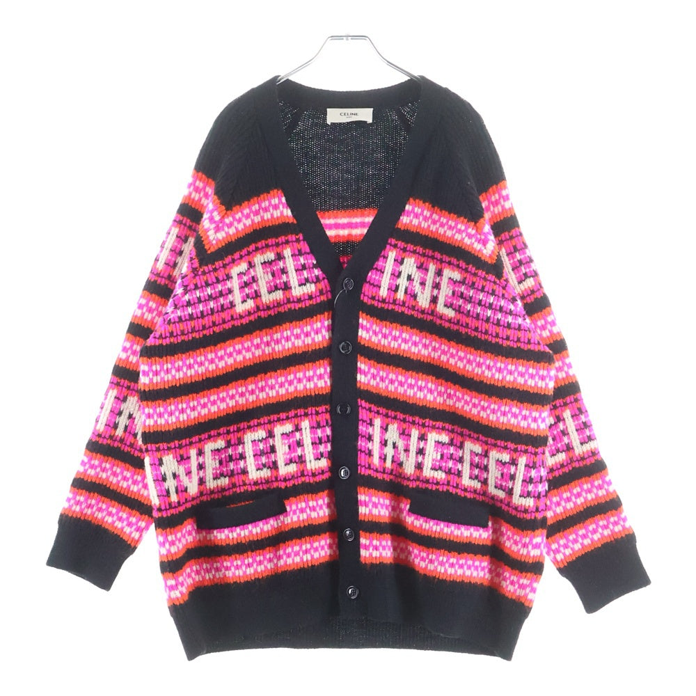 CELINE(セリーヌ) 22AW SKI JACQUARD WOOL KNIT CARDIGAN スキー ジャガード ロゴデザイン Vネック ニット カーディガン ピンク 2AC91579S