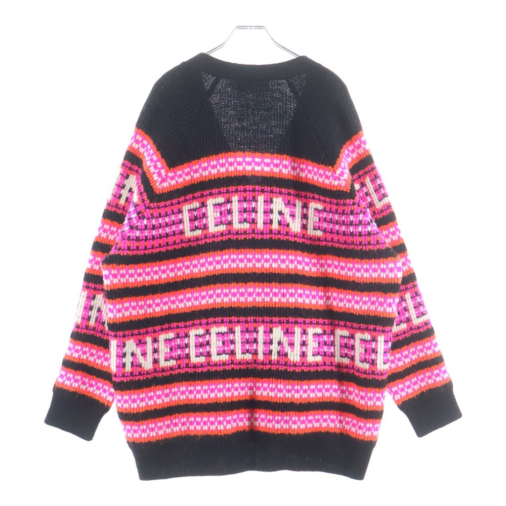 CELINE(セリーヌ) 22AW SKI JACQUARD WOOL KNIT CARDIGAN スキー ジャガード ロゴデザイン Vネック ニット カーディガン ピンク 2AC91579S