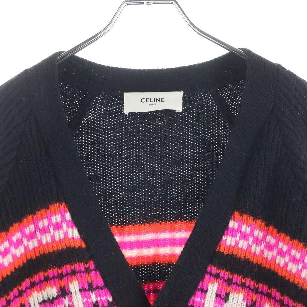 CELINE(セリーヌ) 22AW SKI JACQUARD WOOL KNIT CARDIGAN スキー ジャガード ロゴデザイン Vネック ニット カーディガン ピンク 2AC91579S