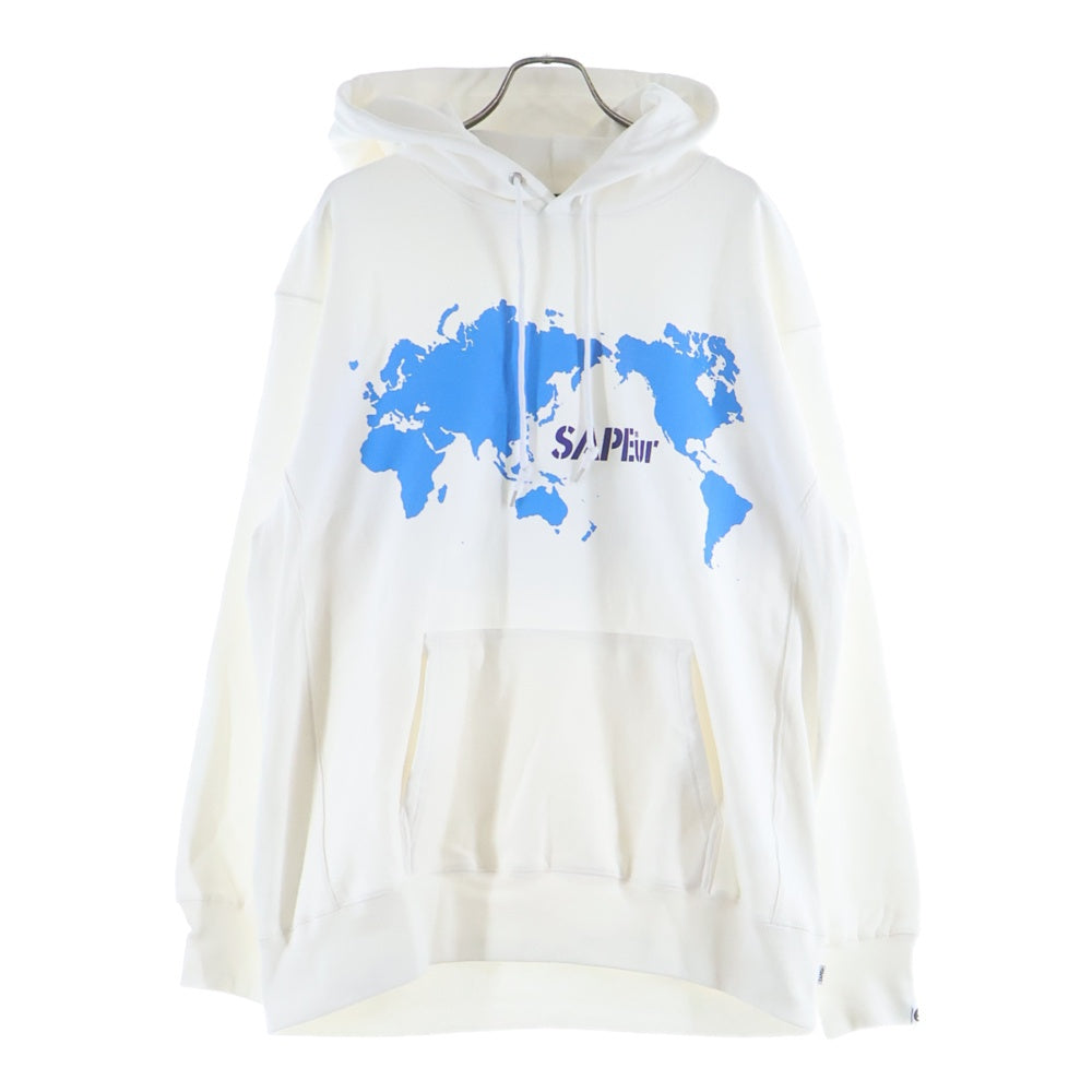 SAPEur(サプール) WORLD MAP HOODIE ワールドマップフーディー クルーネックプルオーバーパーカー ホワイト