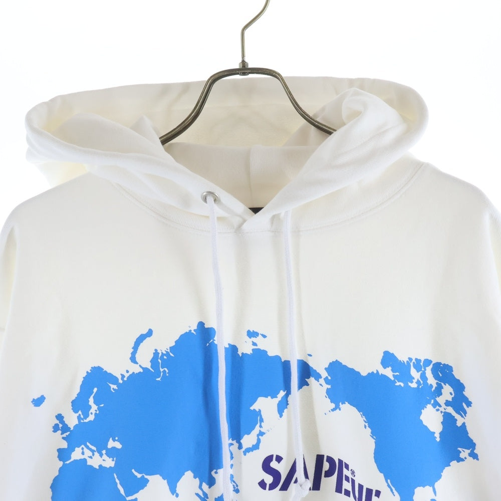 SAPEur(サプール) WORLD MAP HOODIE ワールドマップフーディー クルーネックプルオーバーパーカー ホワイト