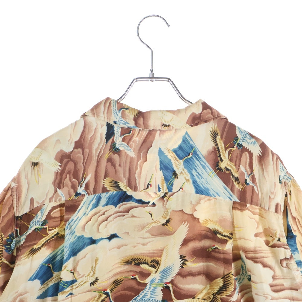 VINTAGE(ヴィンテージ) 50-60S PENNY'S S/S HAWAIIAN SHIRT ヴィンテージ ペニーズ 日本製 鶴 和柄 半袖ハワイアンシャツ ブラウン/ベージュ
