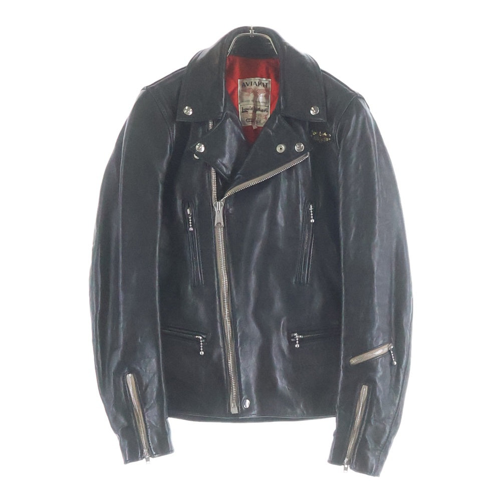 Lewis Leathers(ルイスレザー) LIGHTNING ライトニング シープスキン タイトフィット ベージュジップ レッドキルト裏地 ダブルライダースレザージャケット ブラック 319T