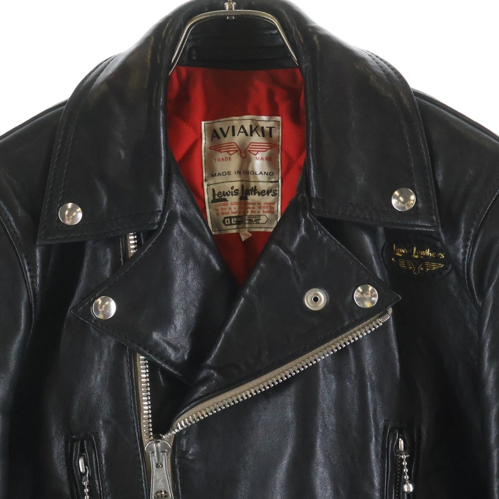 Lewis Leathers(ルイスレザー) LIGHTNING ライトニング シープスキン タイトフィット ベージュジップ レッドキルト裏地 ダブルライダースレザージャケット ブラック 319T