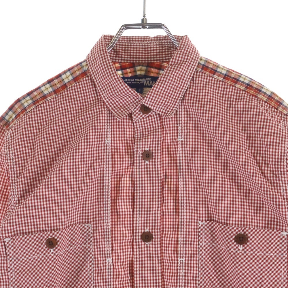COMME des GARCONS JUNYA WATANABE MAN(コムデギャルソンジュンヤワタナベマン) 12SS AD2011 ダブルポケット チェック柄切り替え 長袖シャツ レッド WI-B029
