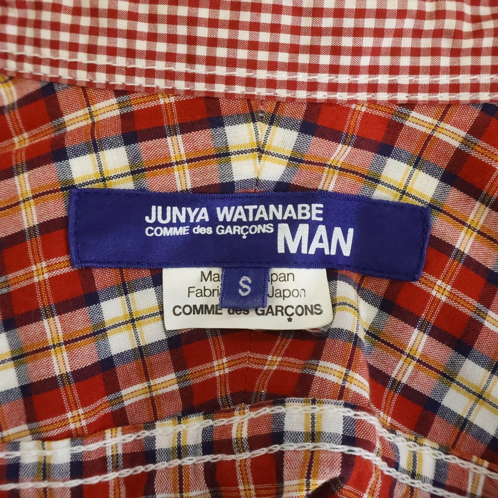 COMME des GARCONS JUNYA WATANABE MAN(コムデギャルソンジュンヤワタナベマン) 12SS AD2011 ダブルポケット チェック柄切り替え 長袖シャツ レッド WI-B029