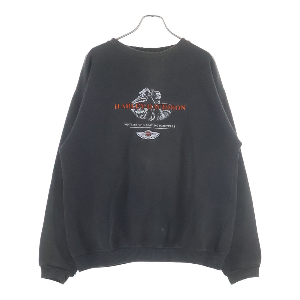 HARLEY DAVIDSON(ハーレーダビッドソン) 90S VINTAGE ヴィンテージ フロントロゴ刺繍 クルーネック スウェットトレーナー チャコールグレー